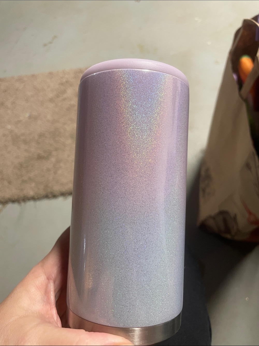 Iridescent Pink Ombre Stainless Skinny Can Coozie
